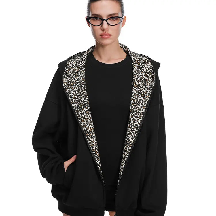 Leopard Print Oversized Hoodie & Sweatpants Set – Comfy Unisex Lounge Outfit with Pockets
